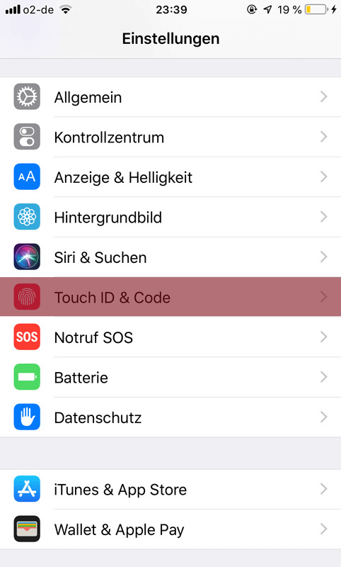 iPhone Einstellungen Touch ID & Code